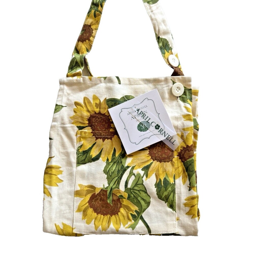 April Cornell Chef Bib Apron Sunflowers Cream Ivory French Floral Country Cotton
